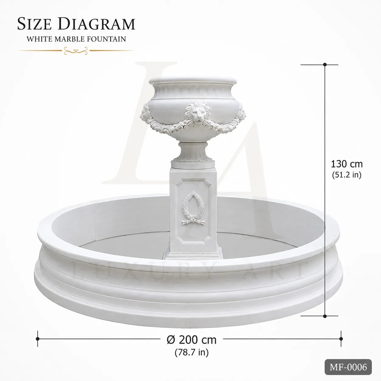 Classic White Marble Garden Urn Fountain with Circular Basin
