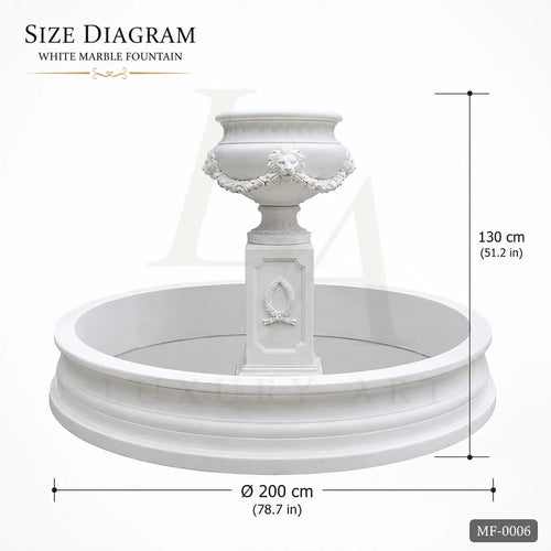 Classic White Marble Garden Urn Fountain with Circular Basin