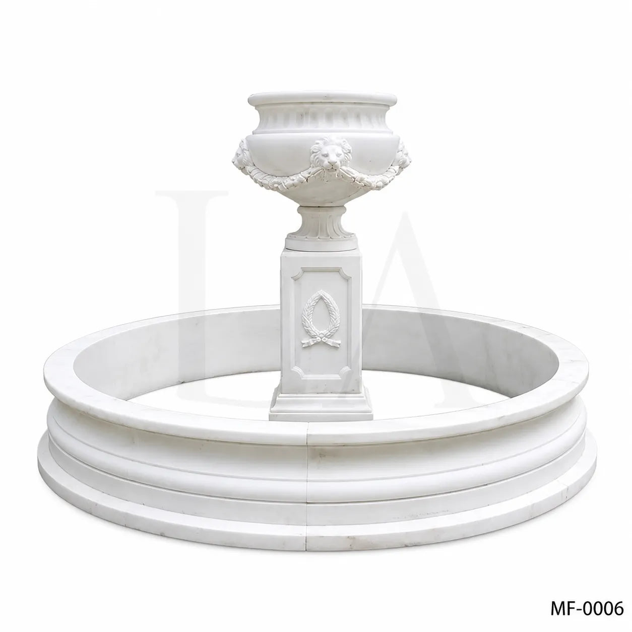 Classic White Marble Garden Urn Fountain with Circular Basin