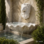 Lion Head Marble Wall Fountain with Scalloped Basin