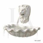 Lion Head Marble Wall Fountain with Scalloped Basin