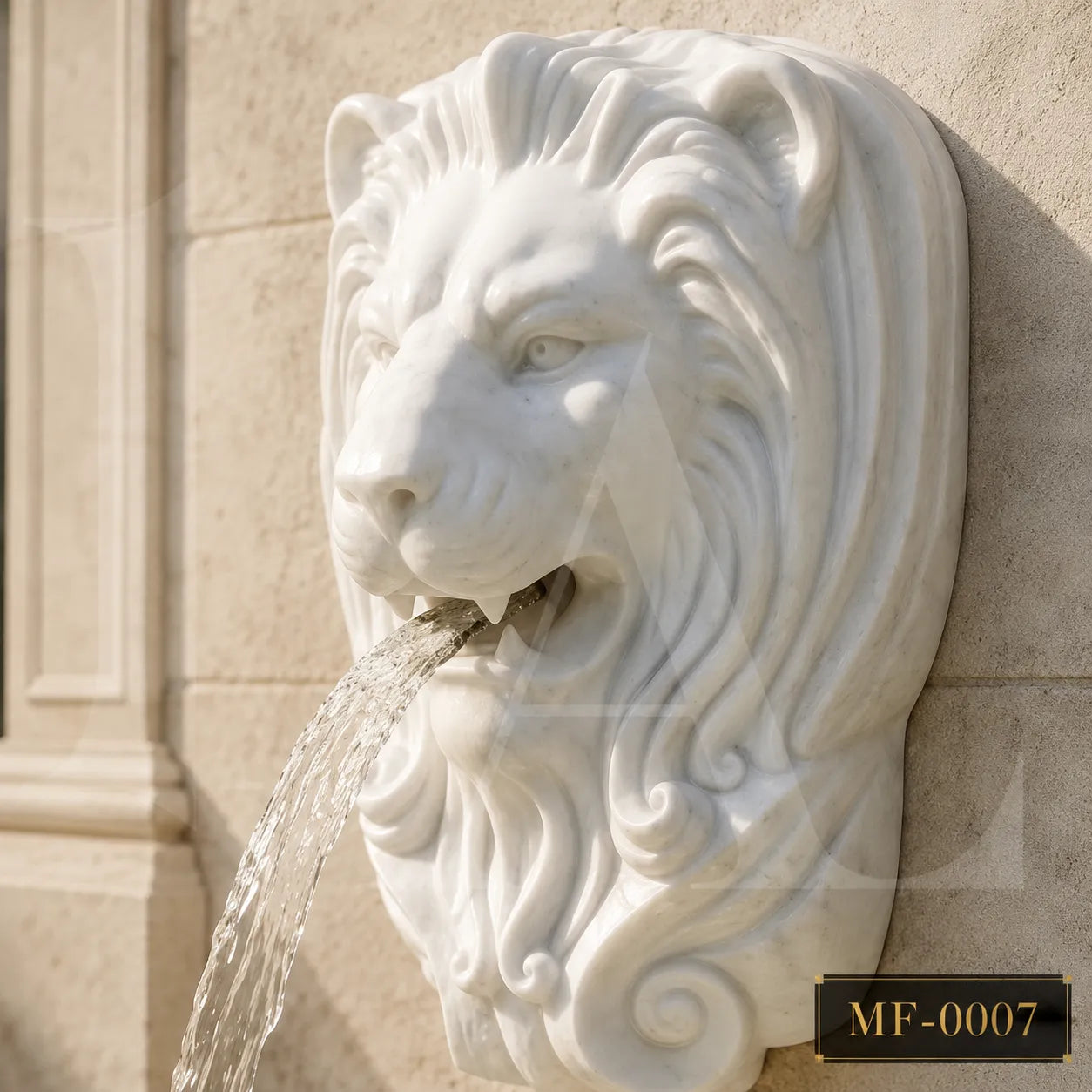 Lion Head Marble Wall Fountain with Scalloped Basin