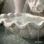Lion Head Marble Wall Fountain with Scalloped Basin