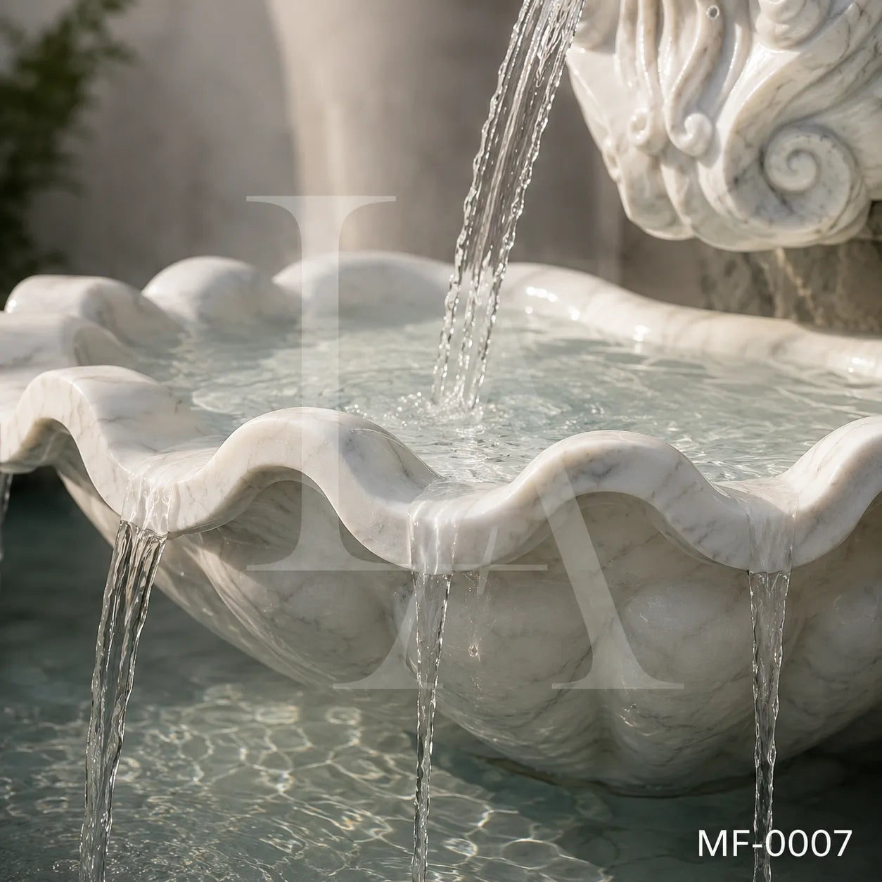 Lion Head Marble Wall Fountain with Scalloped Basin