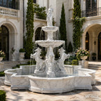 Classical White Marble Goddess Fountain with Rearing Horses