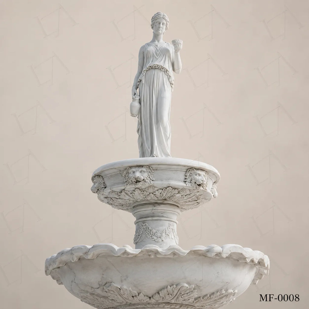 Classical White Marble Goddess Fountain with Rearing Horses