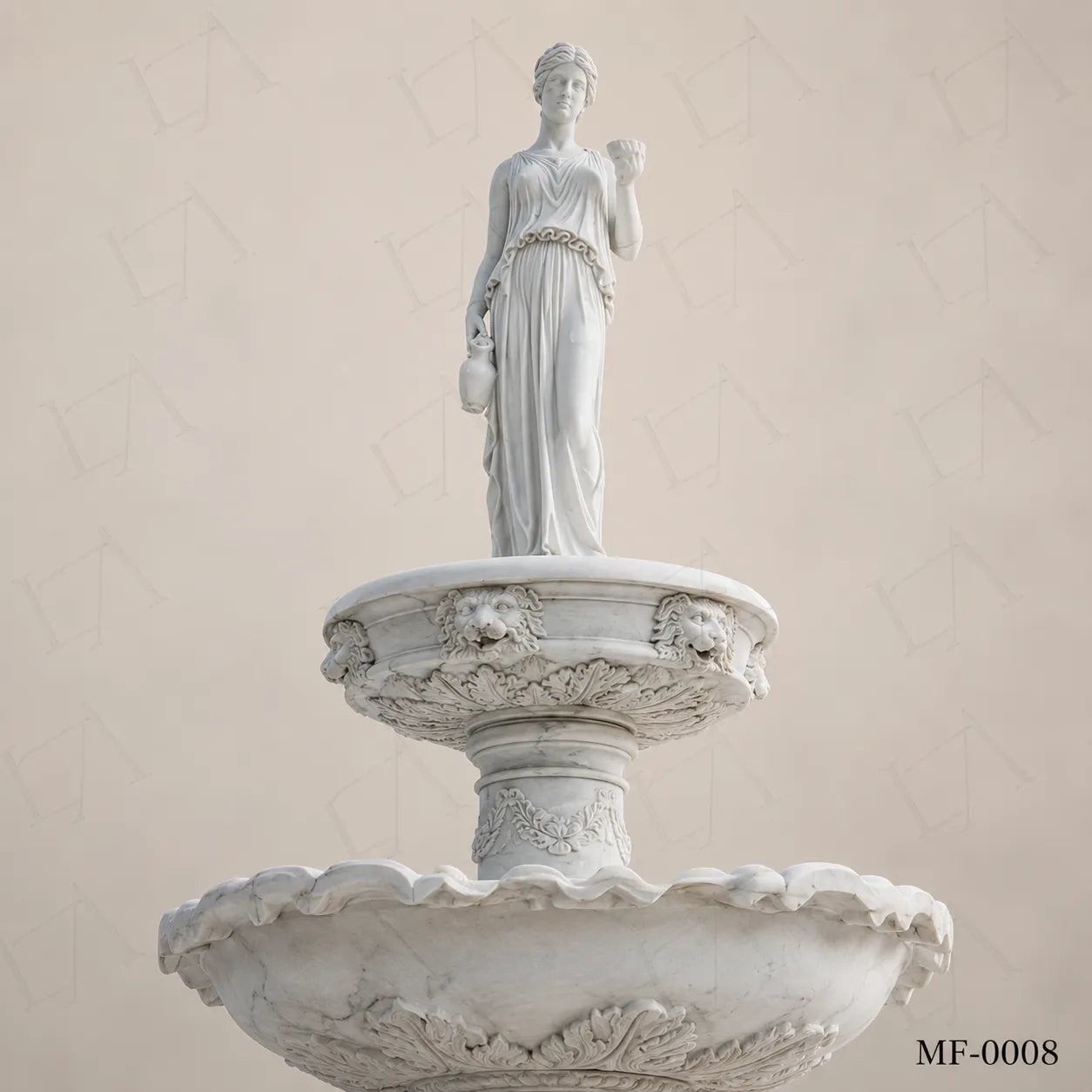 Classical White Marble Goddess Fountain with Rearing Horses