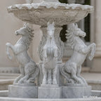 Classical White Marble Goddess Fountain with Rearing Horses