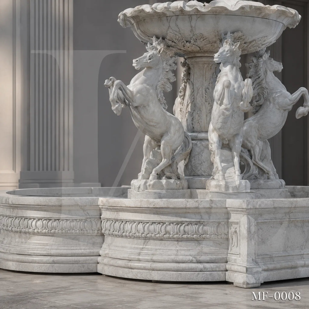 Classical White Marble Goddess Fountain with Rearing Horses
