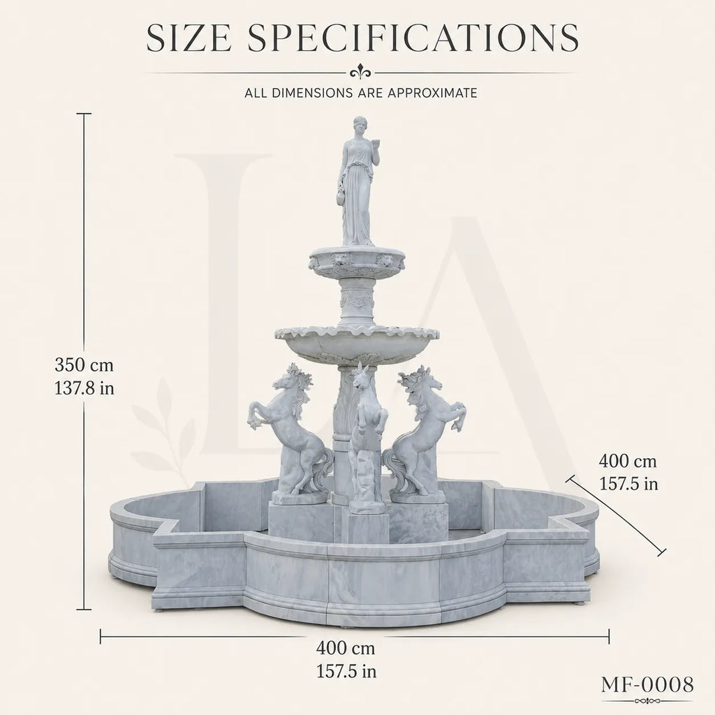Classical White Marble Goddess Fountain with Rearing Horses