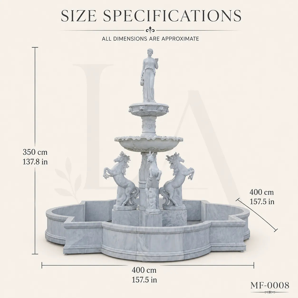 Classical White Marble Goddess Fountain with Rearing Horses