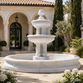 Classic Two-Tier White Marble Garden Fountain with Circular Basin