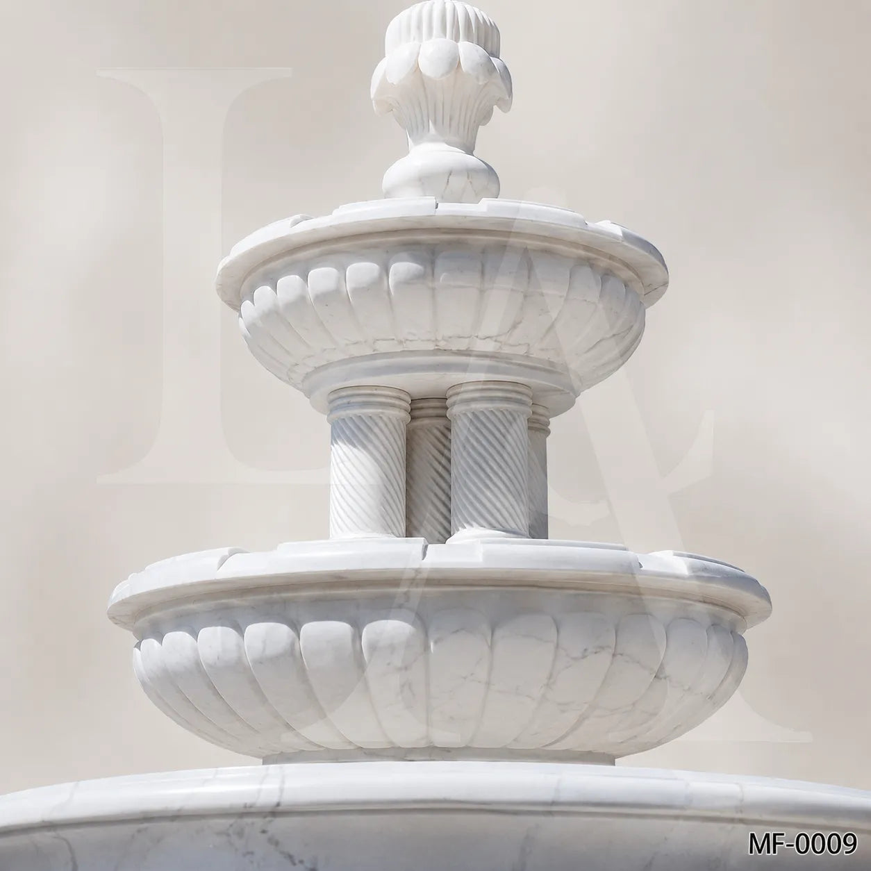 Classic Two-Tier White Marble Garden Fountain with Circular Basin