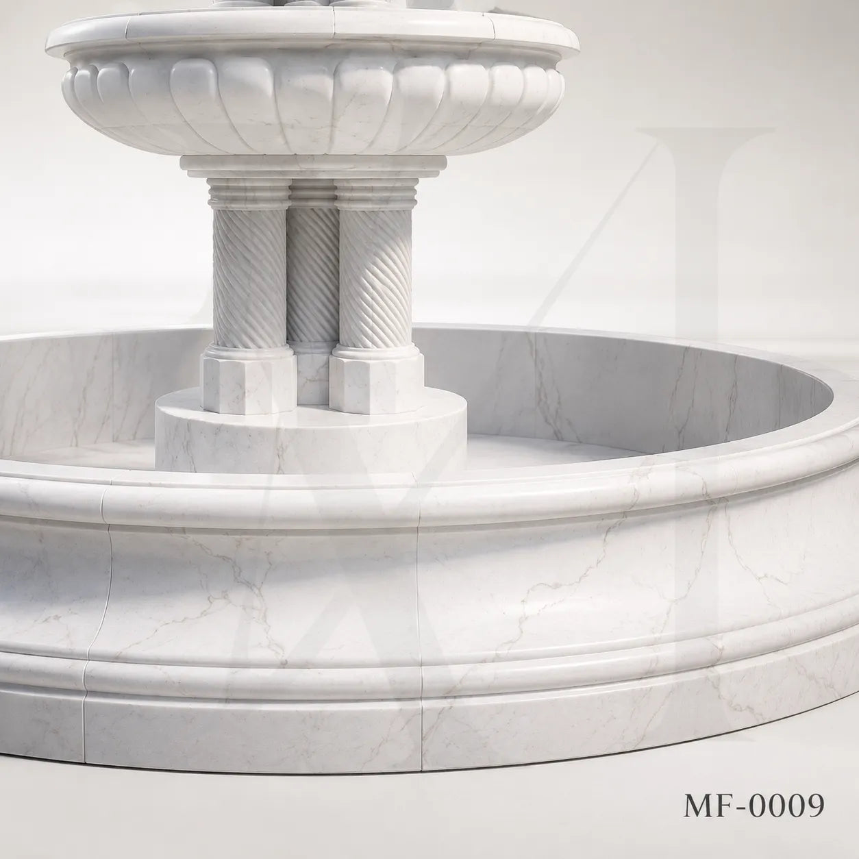 Classic Two-Tier White Marble Garden Fountain with Circular Basin