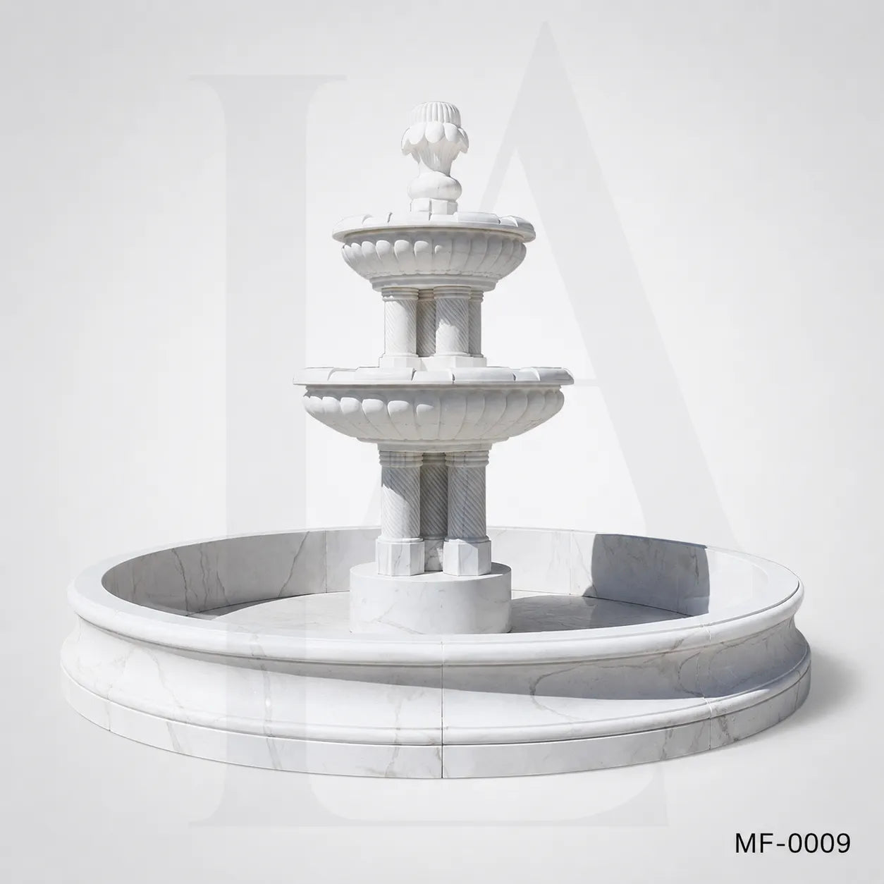 Classic Two-Tier White Marble Garden Fountain with Circular Basin