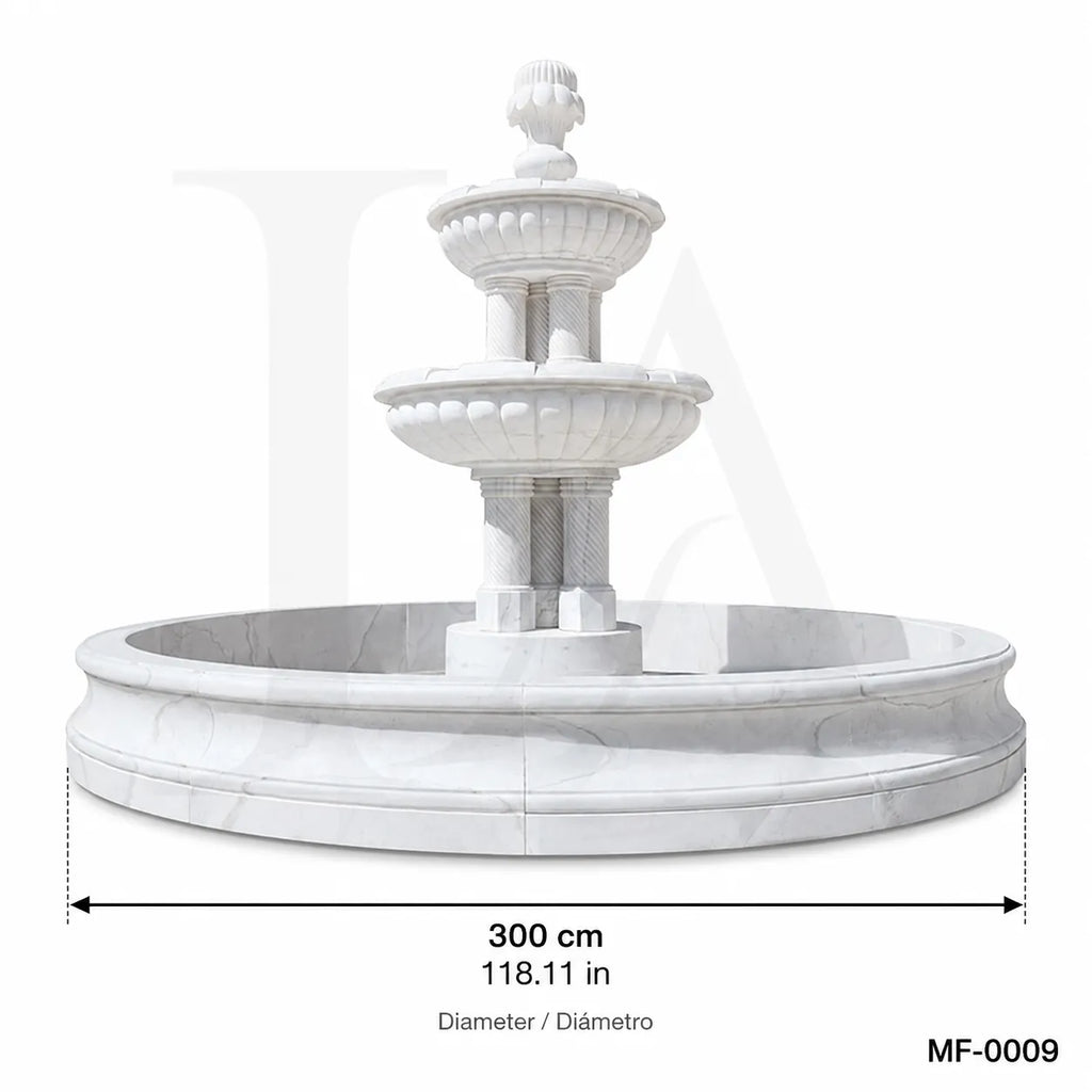 Classic Two-Tier White Marble Garden Fountain with Circular Basin