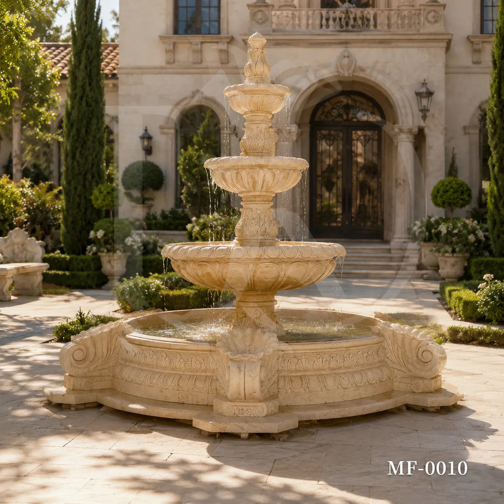 Egypt Beige Marble Four-Tier Classical Garden Fountain