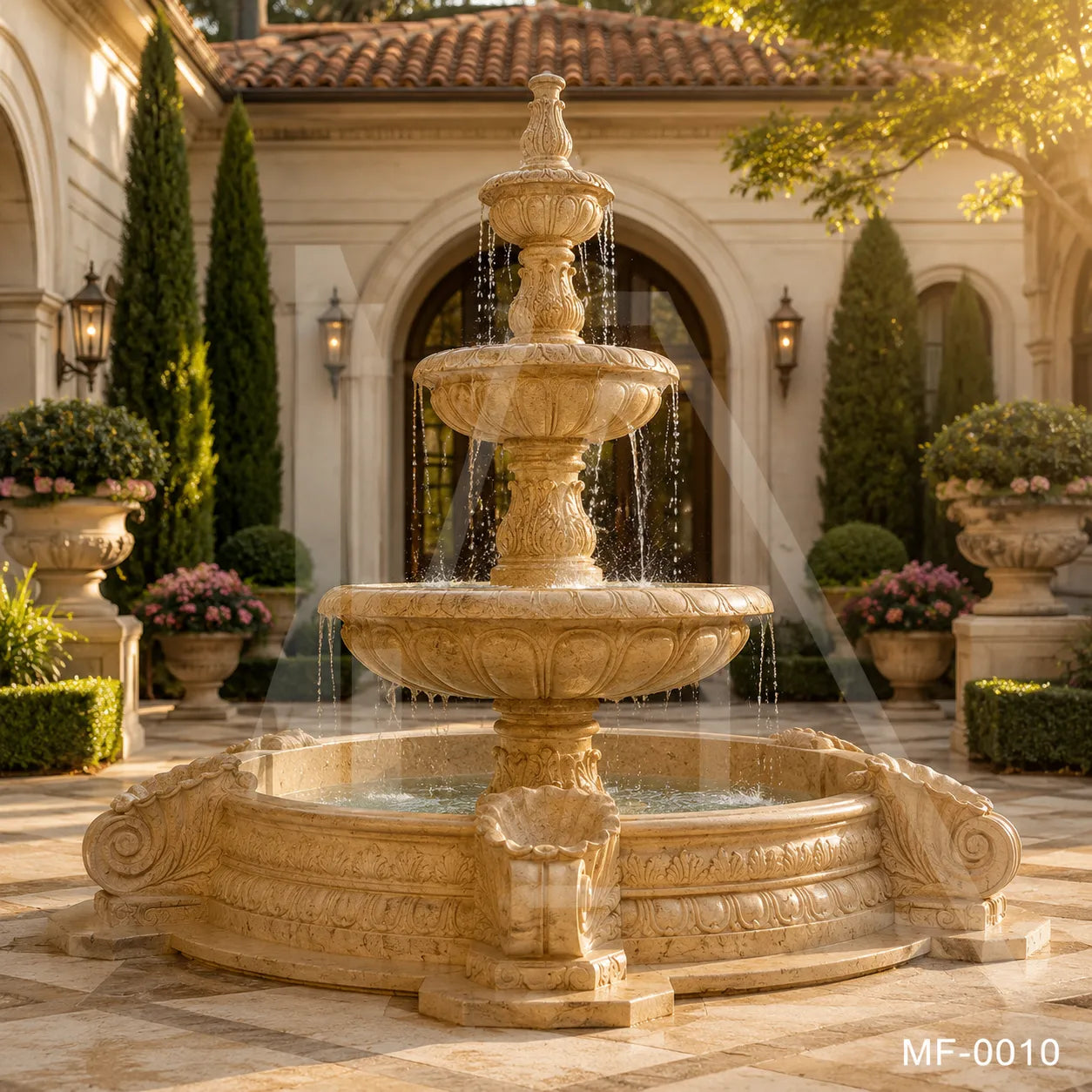 Egypt Beige Marble Four-Tier Classical Garden Fountain