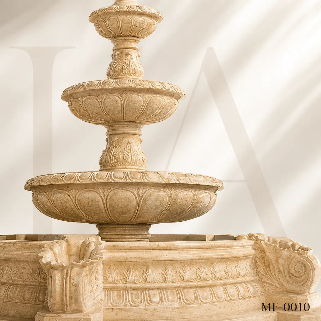 Egypt Beige Marble Four-Tier Classical Garden Fountain