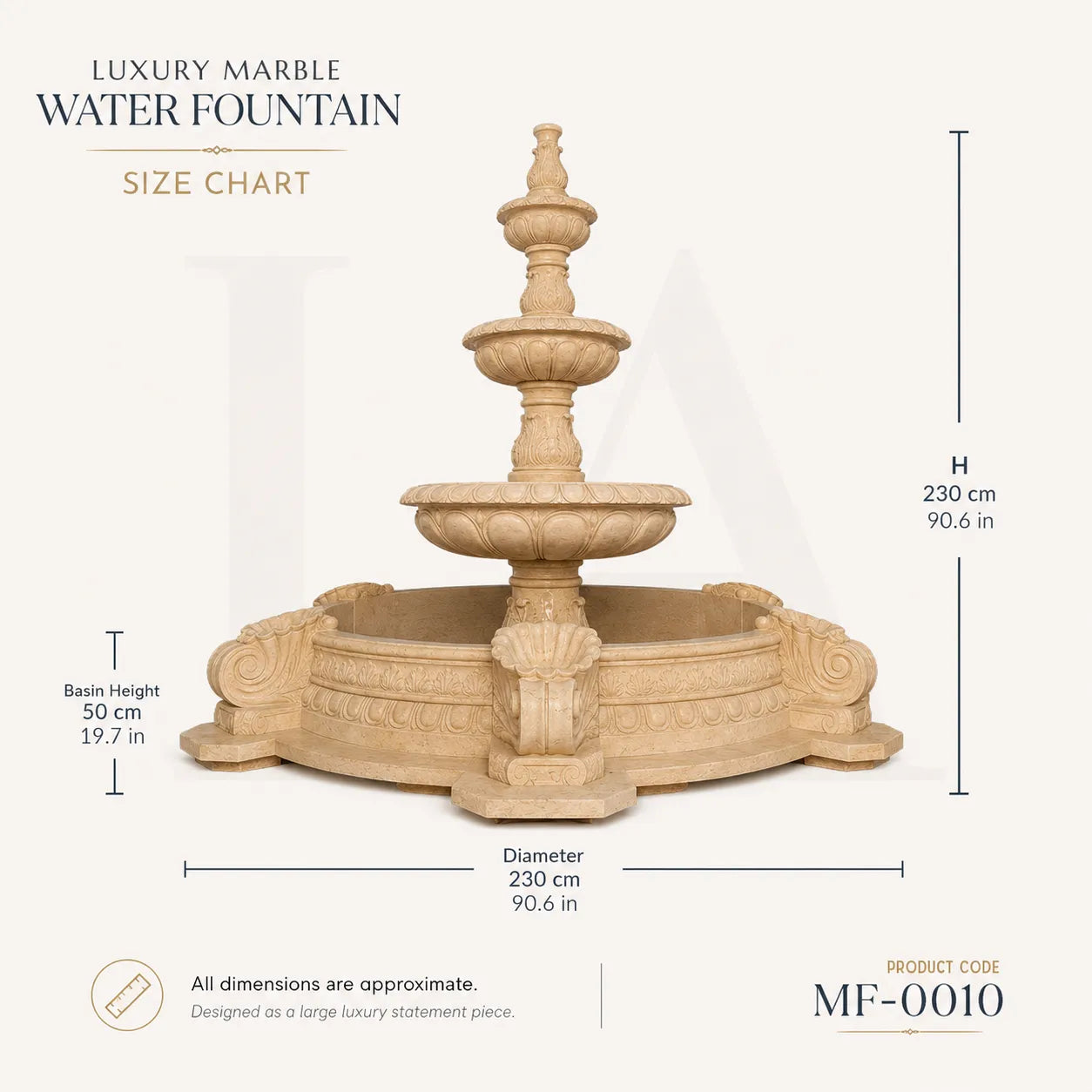 Egypt Beige Marble Four-Tier Classical Garden Fountain