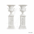 Classical White Marble Swan Handle Urn Planters with Pedestals