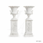 Classical White Marble Swan Handle Urn Planters with Pedestals