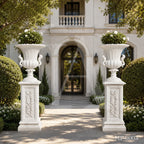 Classical White Marble Swan Handle Urn Planters with Pedestals