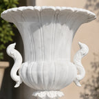 Classical White Marble Swan Handle Urn Planters with Pedestals
