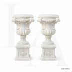 Grand Classical White Marble Garden Urn Planters with Pedestals