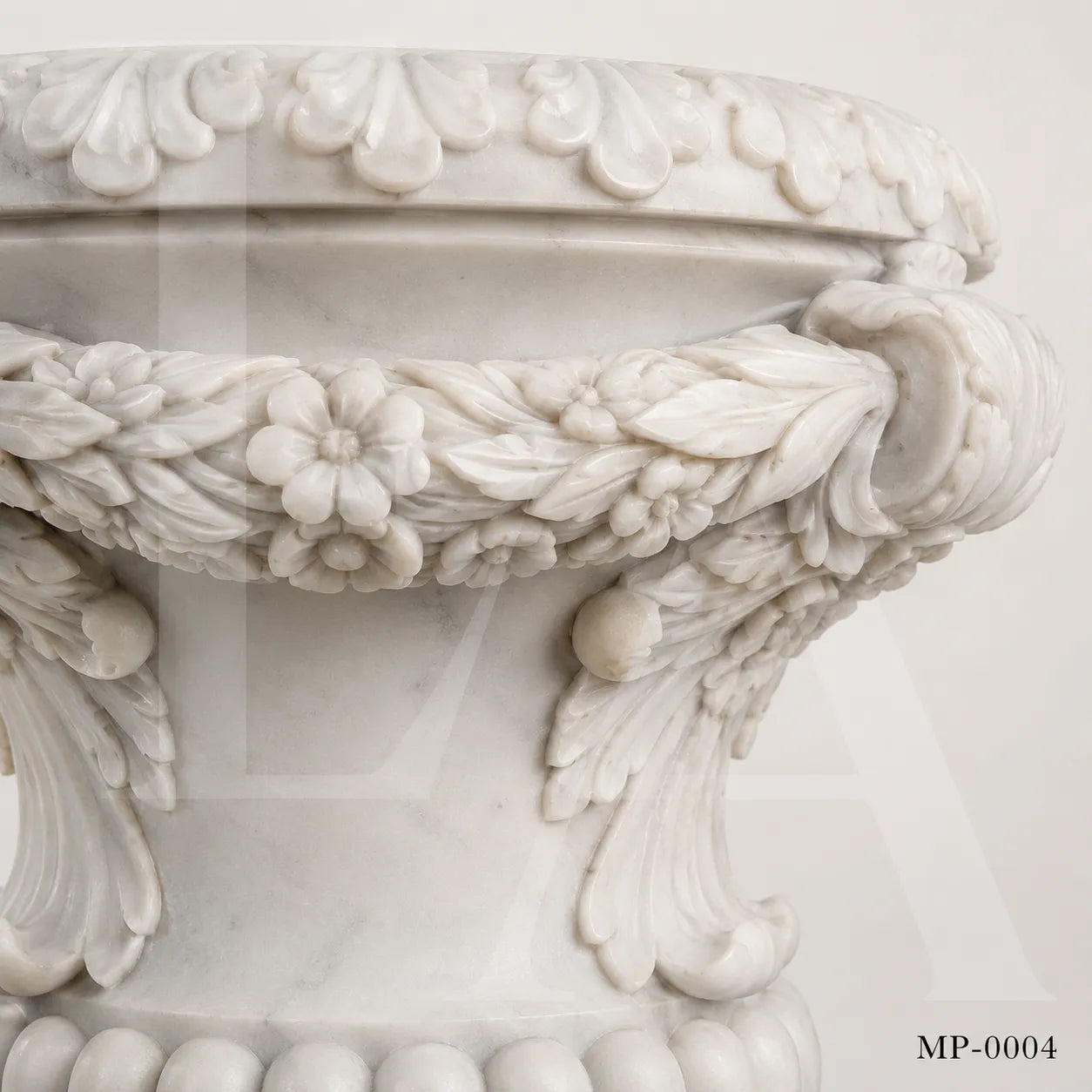 Grand Classical White Marble Garden Urn Planters with Pedestals