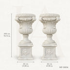 Grand Classical White Marble Garden Urn Planters with Pedestals
