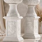Monumental White Marble Mythological Urn Planters with Pedestals