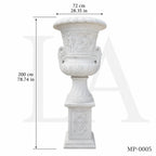 Monumental White Marble Mythological Urn Planters with Pedestals