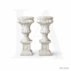 Grand White Marble Garden Urn Planters with Floral Garland Pedestals