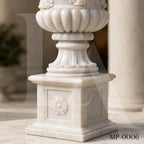 Grand White Marble Garden Urn Planters with Floral Garland Pedestals