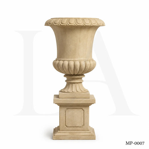 Classic Egypt Beige Marble Garden Urn Planters with Pedestals