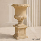 Classic Egypt Beige Marble Garden Urn Planters with Pedestals