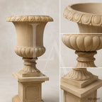 Classic Egypt Beige Marble Garden Urn Planters with Pedestals