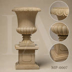 Classic Egypt Beige Marble Garden Urn Planters with Pedestals