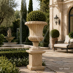 Classic Egypt Beige Marble Garden Urn Planters with Pedestals