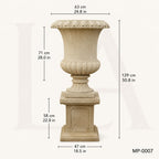Classic Egypt Beige Marble Garden Urn Planters with Pedestals