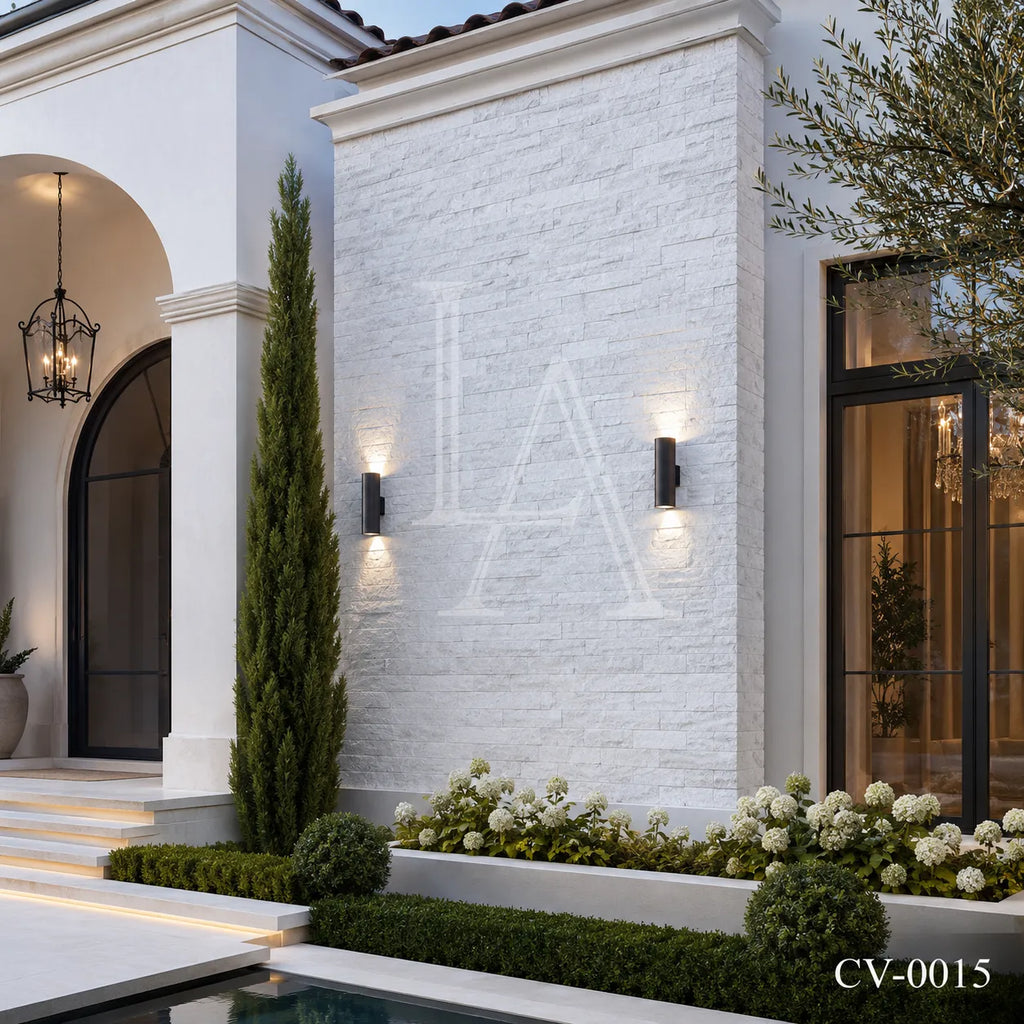White Marble Split Face Ledger Stone Panel for Feature Walls & Facades