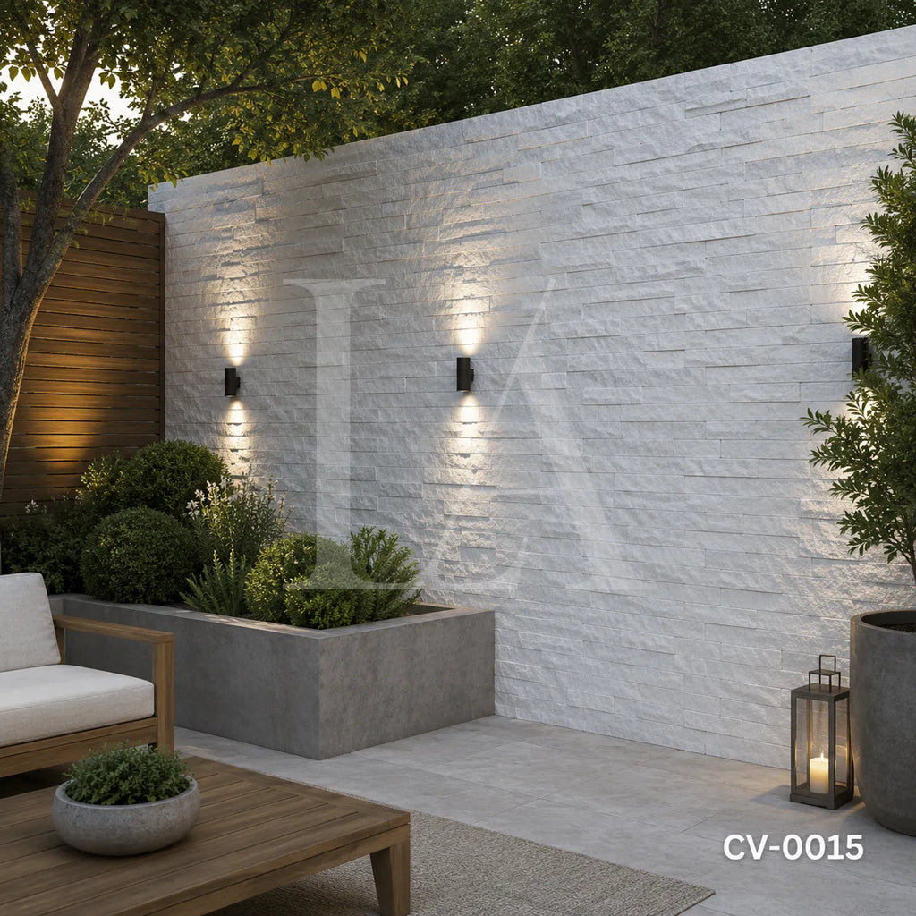 White Marble Split Face Ledger Stone Panel for Feature Walls & Facades