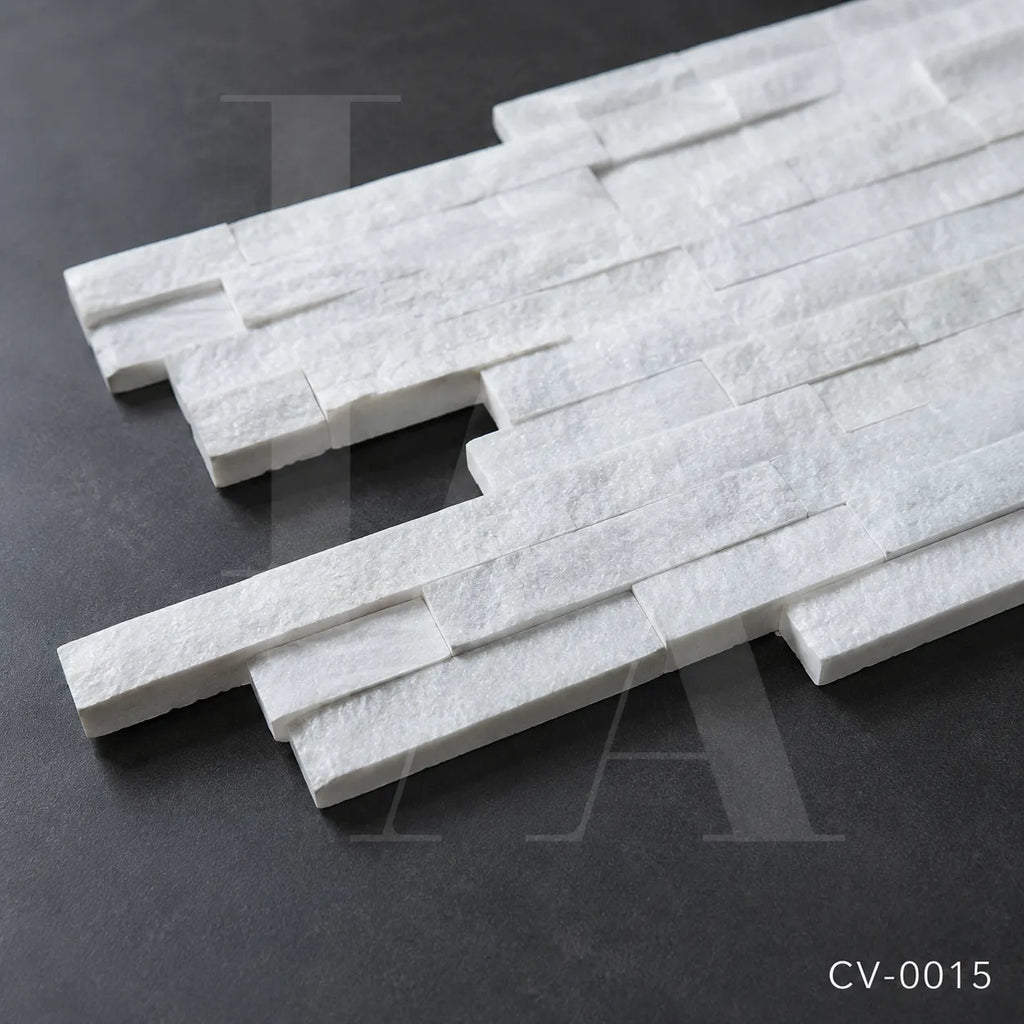 White Marble Split Face Ledger Stone Panel for Feature Walls & Facades