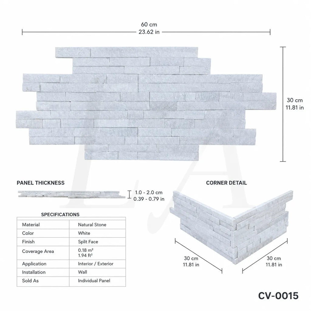 White Marble Split Face Ledger Stone Panel for Feature Walls & Facades