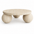 Round Travertine Coffee Table with Sphere Base