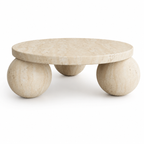 Round Travertine Coffee Table with Sphere Base