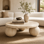 Round Travertine Coffee Table with Sphere Base