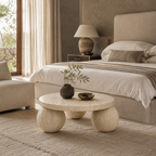 Round Travertine Coffee Table with Sphere Base