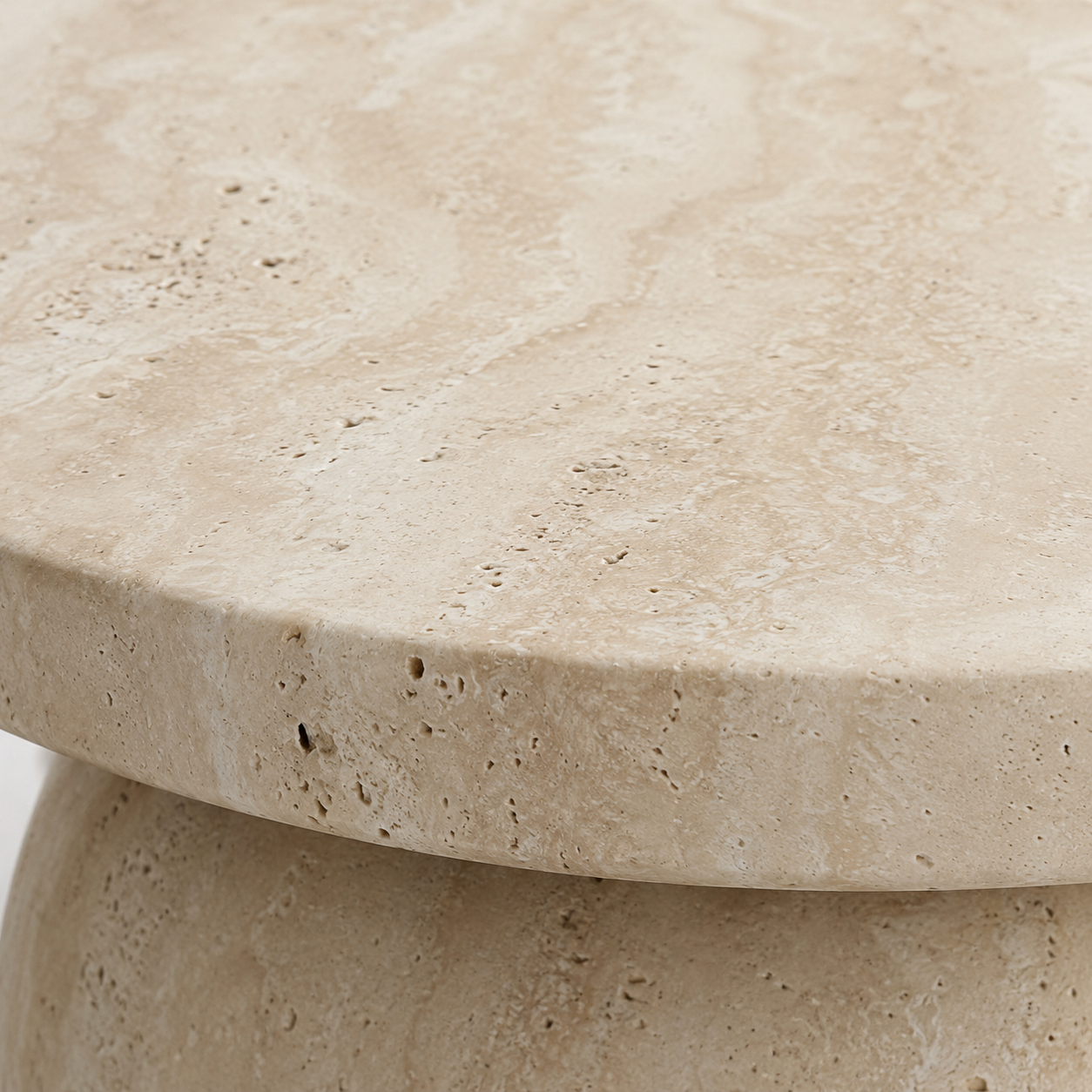 Round Travertine Coffee Table with Sphere Base